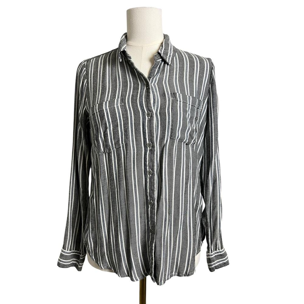 Lucky Brand Shirt Womens Small Gray Stripe Long Sleeve Button Up Casual Top